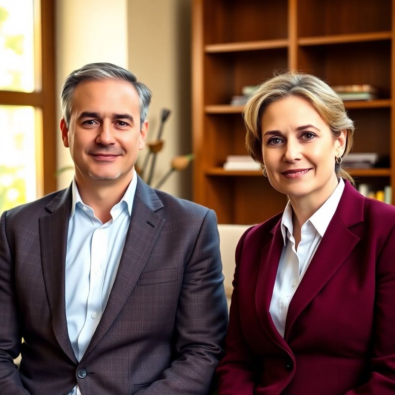 Portret editorial al doi consilieri financiari în biroul firmei